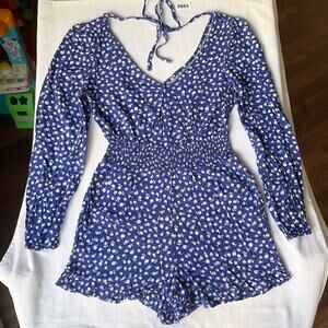 Crystal Doll Women’s Long Sleeve Summer Floral Jumpsuit Romper size S, Blue